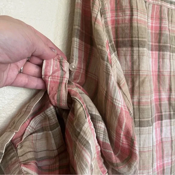 Lauren Ralph Lauren Pink Olive Plaid Linen Shirt – Size 2X Button-Up Top - Picture 5 of 9